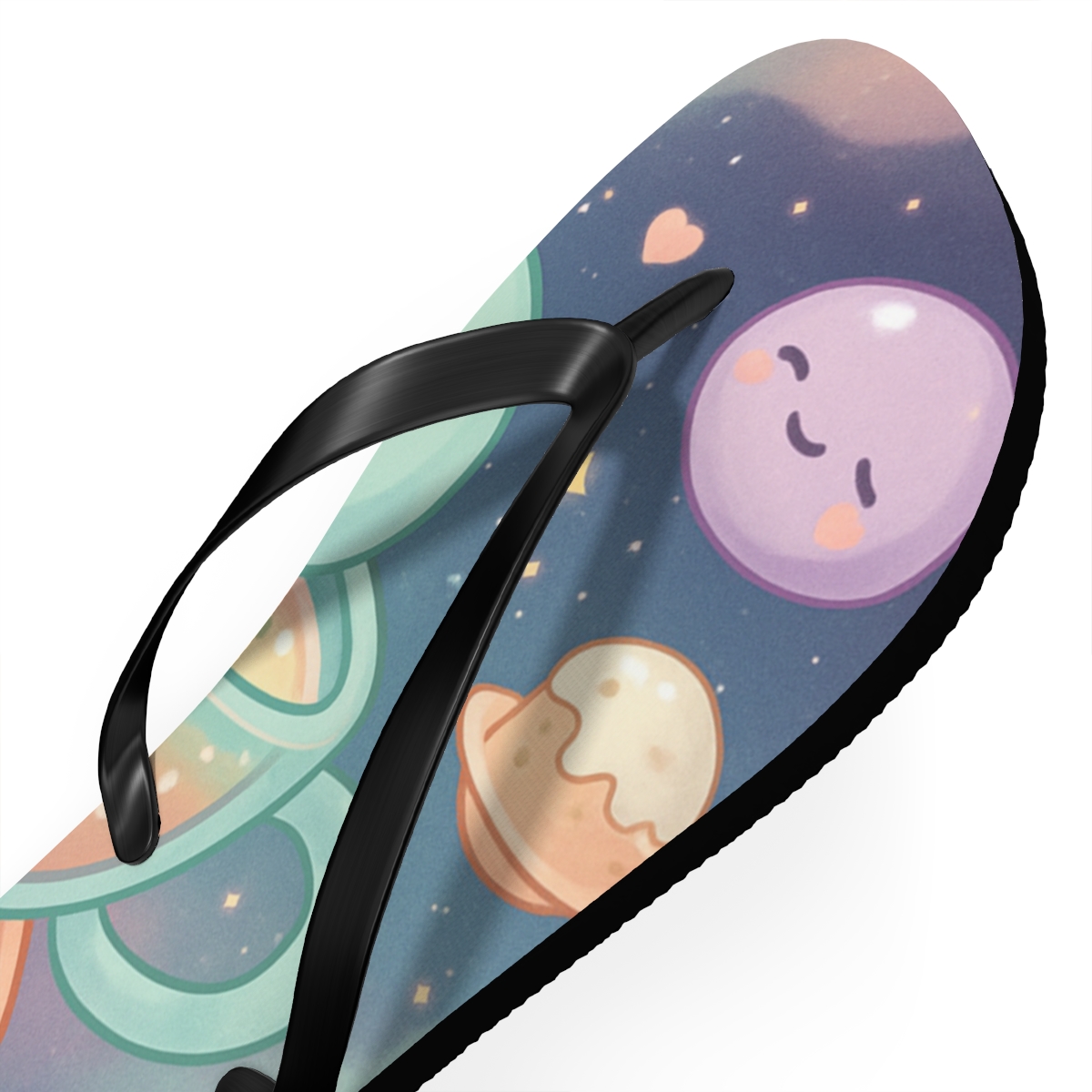 Cosmic Mochi Comet Cafe designer logo flip flops
