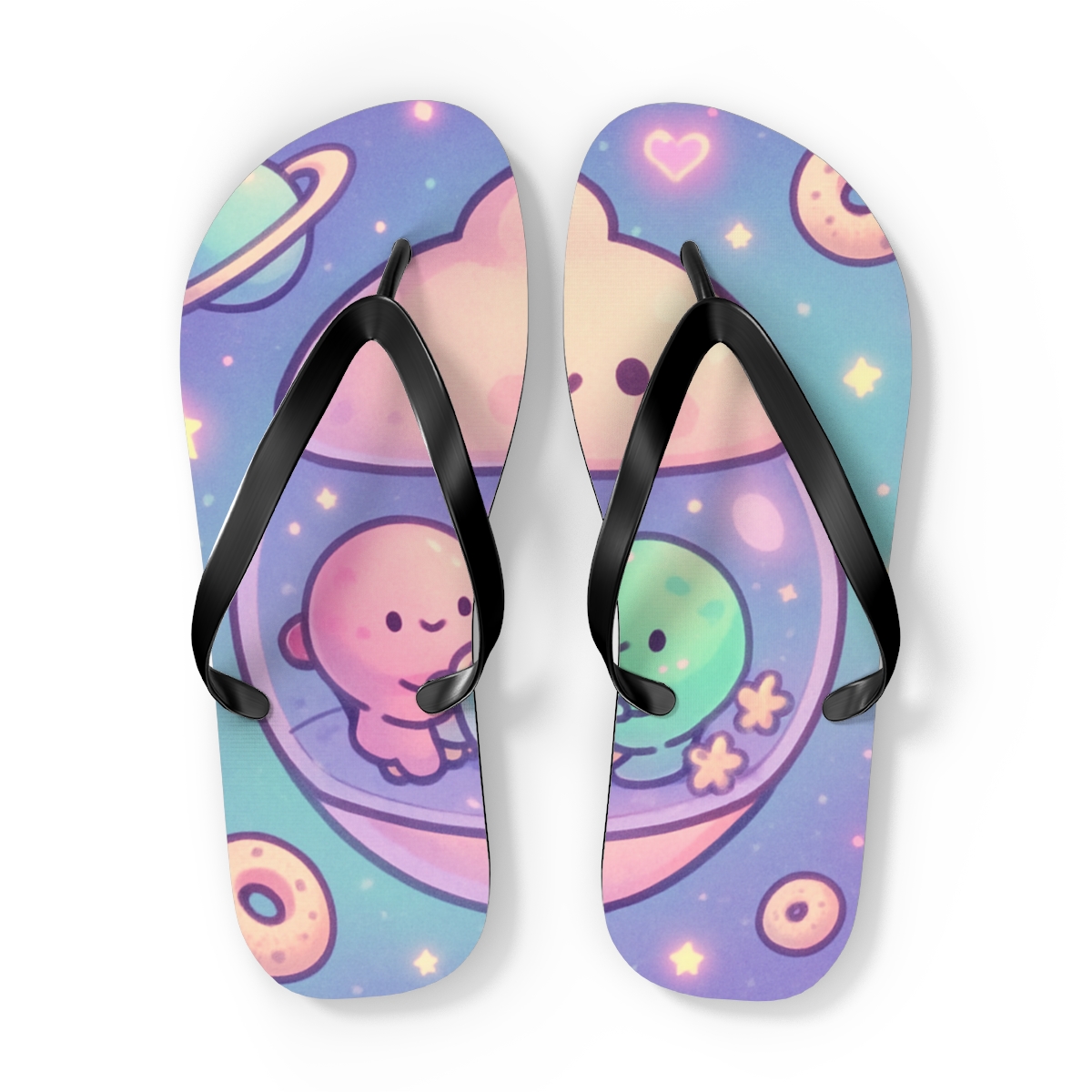 Cosmic Mochi Galaxy Cafe personalized beach flip flops