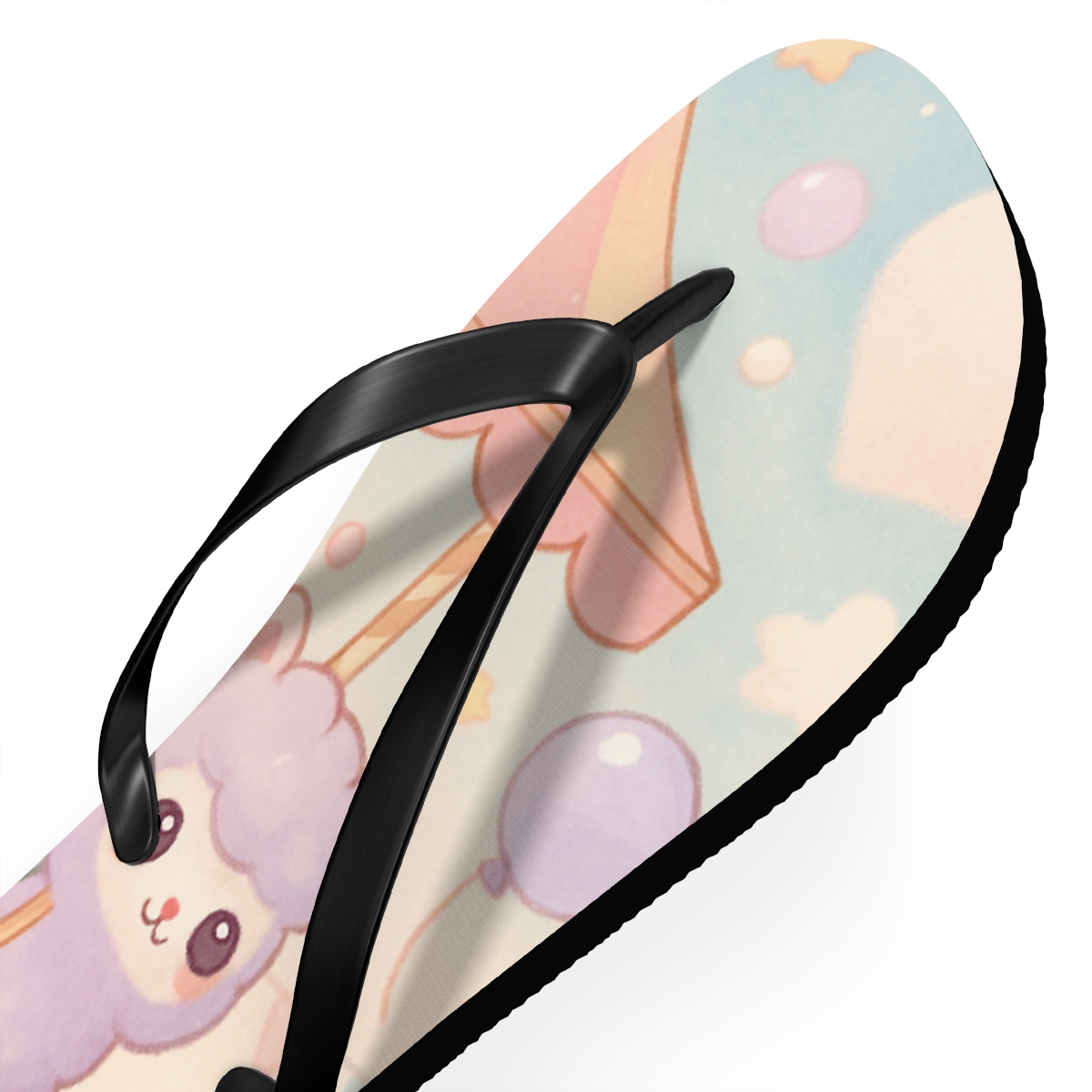 Cotton Candy Alpaca Carousel designer logo flip flops