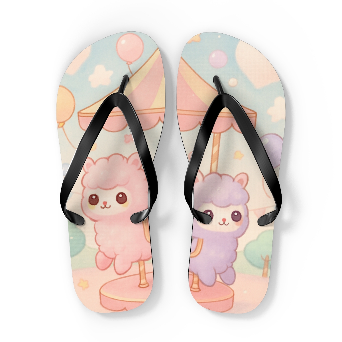 Cotton Candy Alpaca Carousel designer logo flip flops