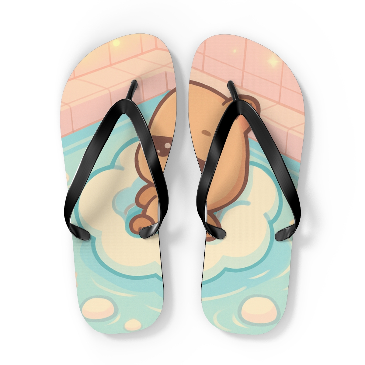 Cotton Candy Capybara Float colorful rubber flip flops