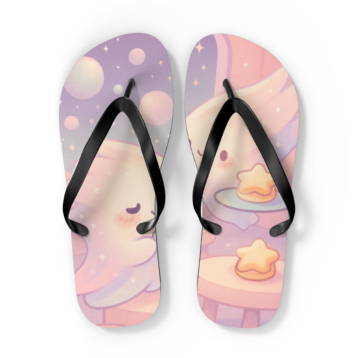 Cotton Candy Comet Cafe personalized beach flip flops
