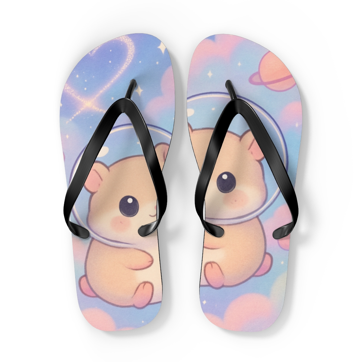 Cotton Candy Comet Hamsters personalized beach flip flops