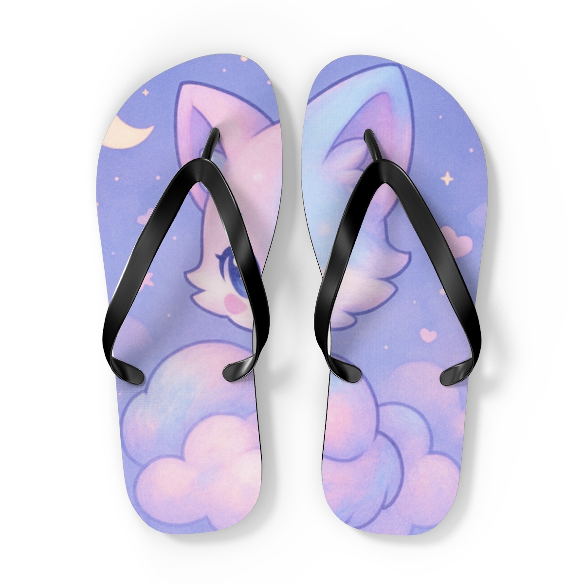 Cotton Candy Fox Dreams designer logo flip flops