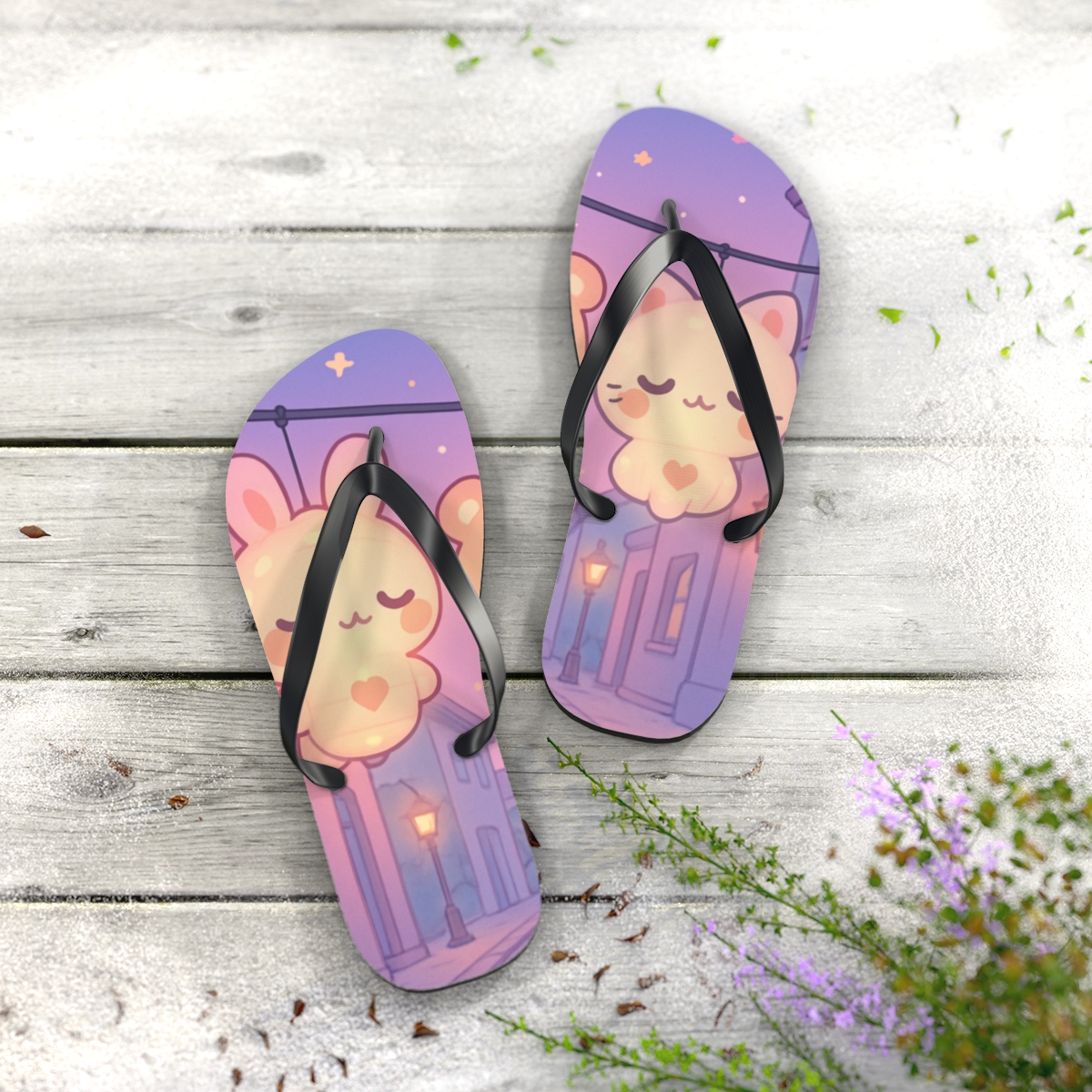 Cotton Candy Lantern Parade designer logo flip flops