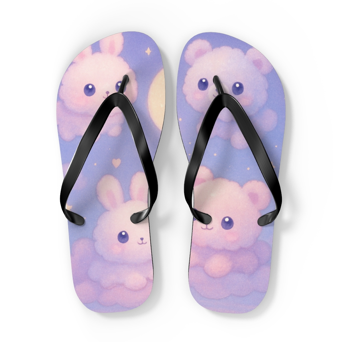 Cotton Candy Moon Critters designer logo flip flops