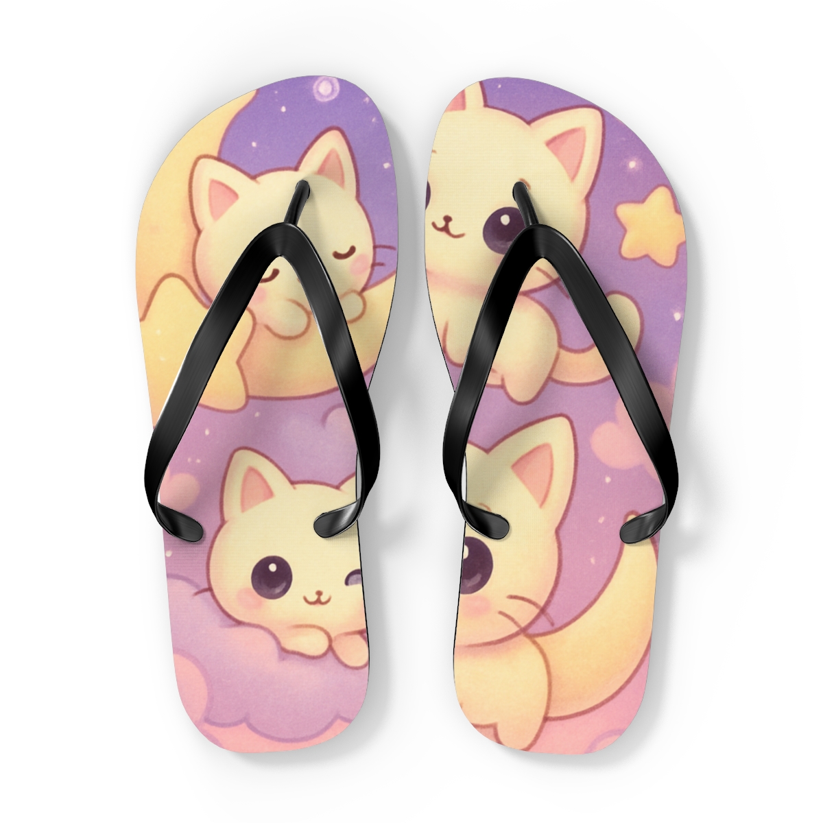 Cotton Candy Moon Kittens soft sole flip flops