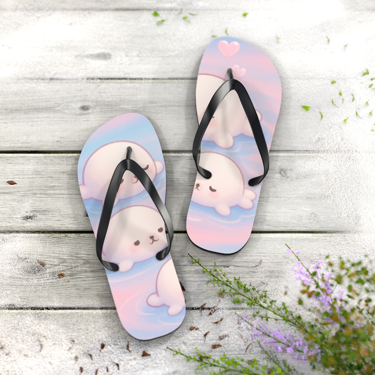 Cotton Candy Seal Puddle soft sole flip flops