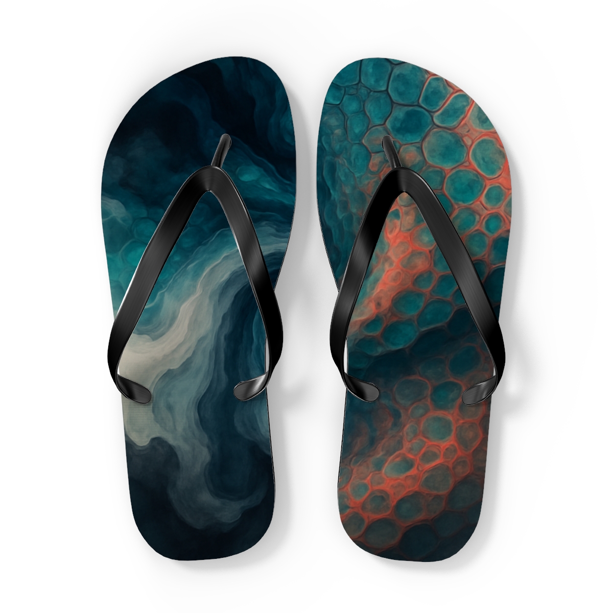 Cuttlefish Ink Pulse Mosaic personalized beach flip flops