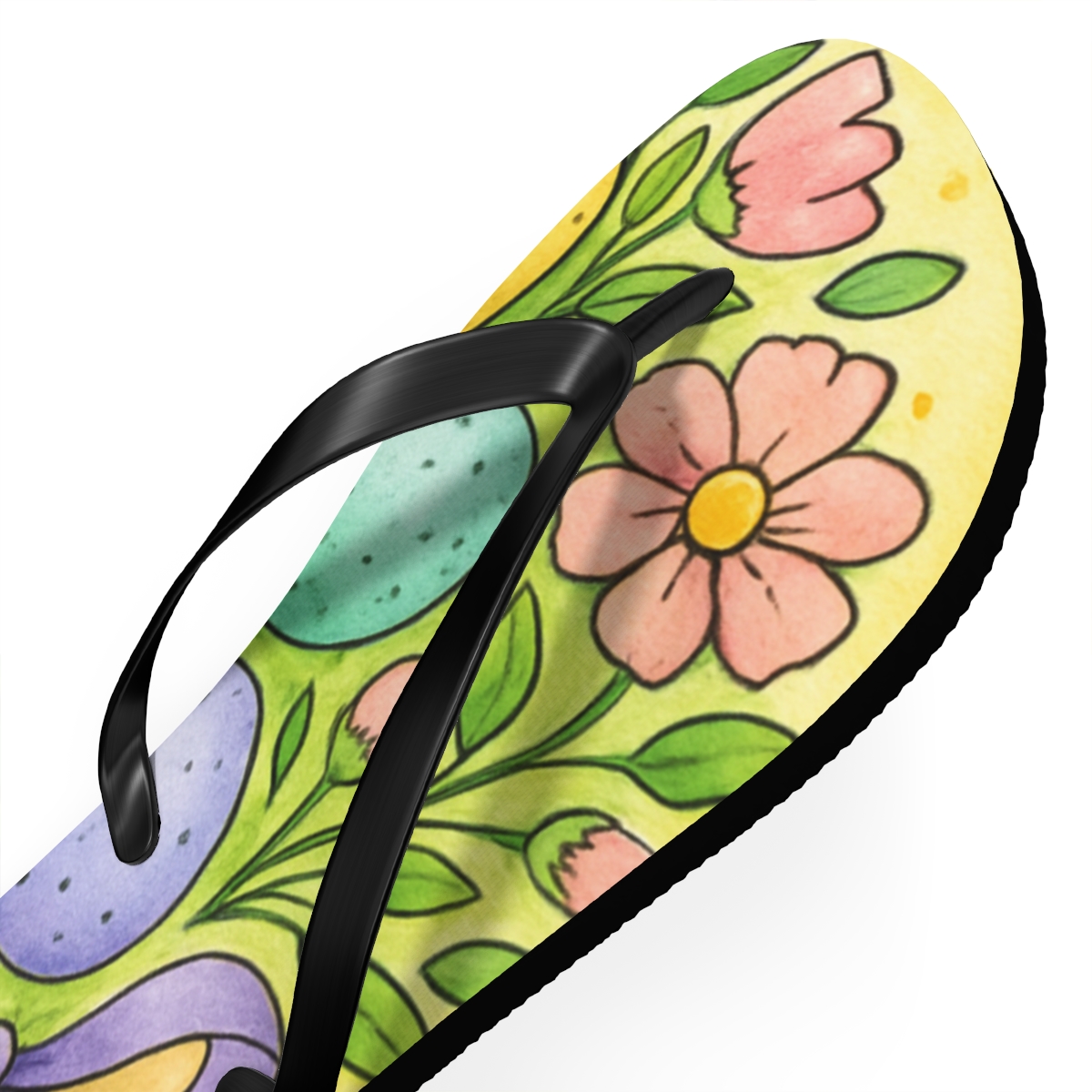 Spring Equinox Ribbon Egg Garden unique graphic flip flops