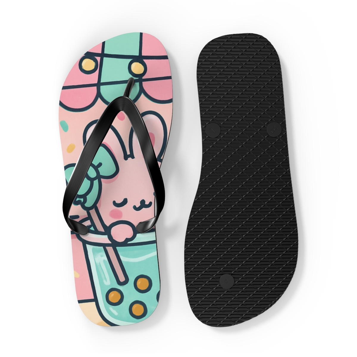 Bubble Tea Bunny Bash stylish summer flip flops