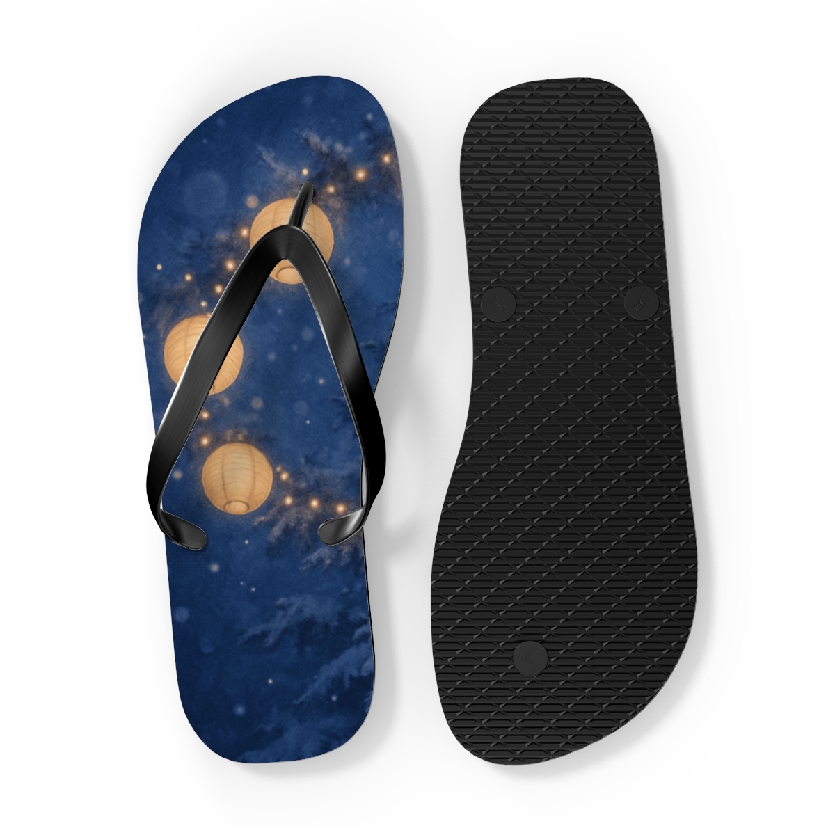 Winter Solstice Lantern Halo personalized beach flip flops