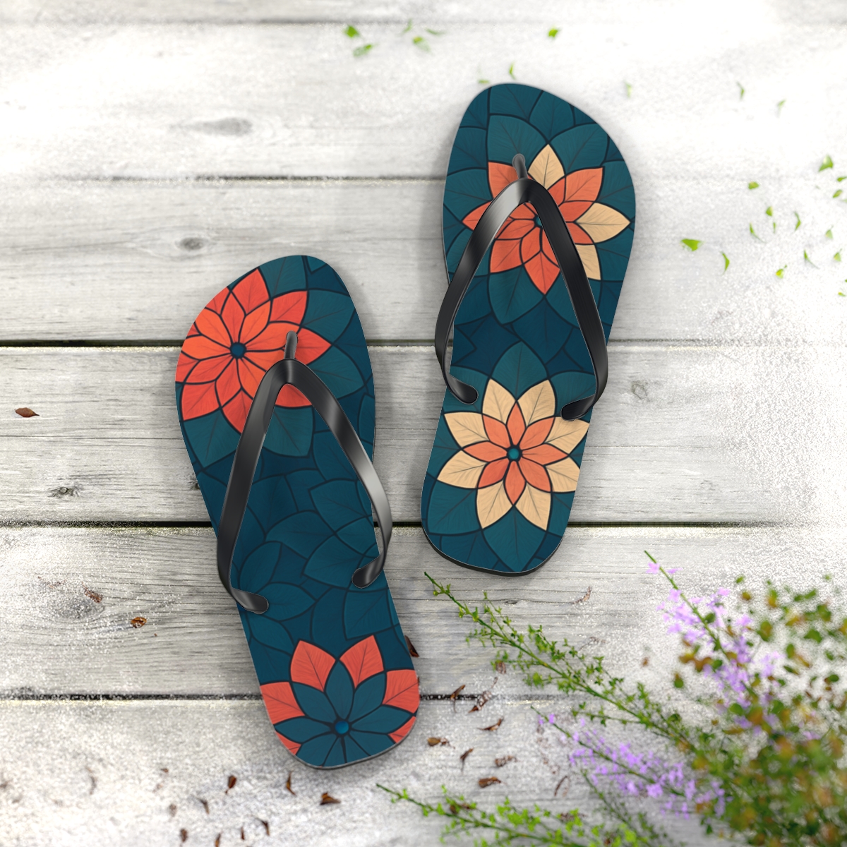Camellia Polygon Bloomfield personalized beach flip flops