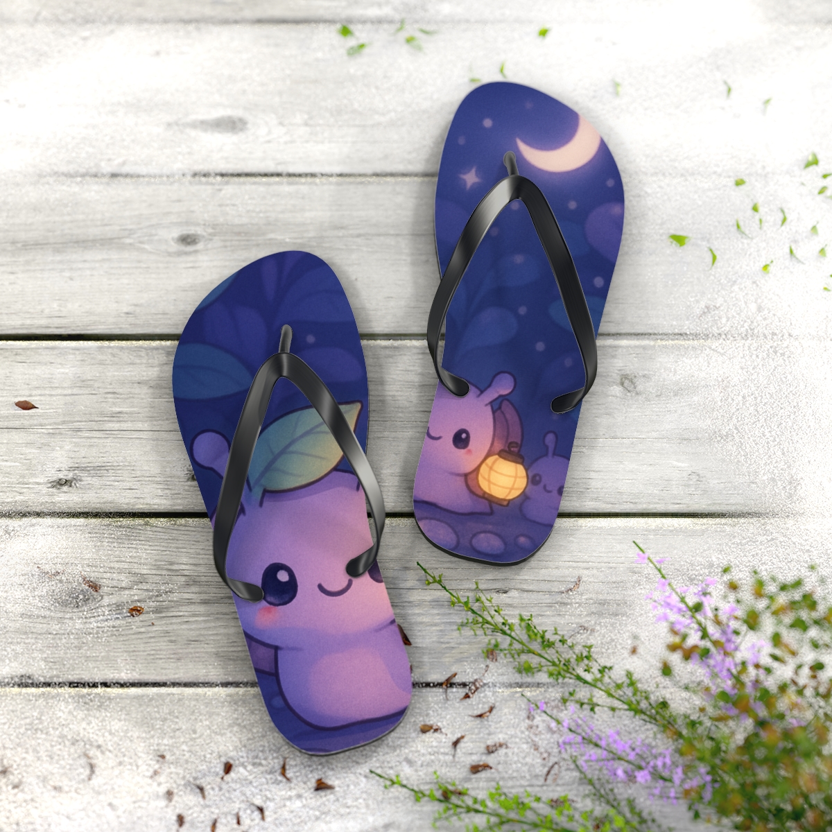 Lavender Lantern Snail Parade stylish summer flip flops