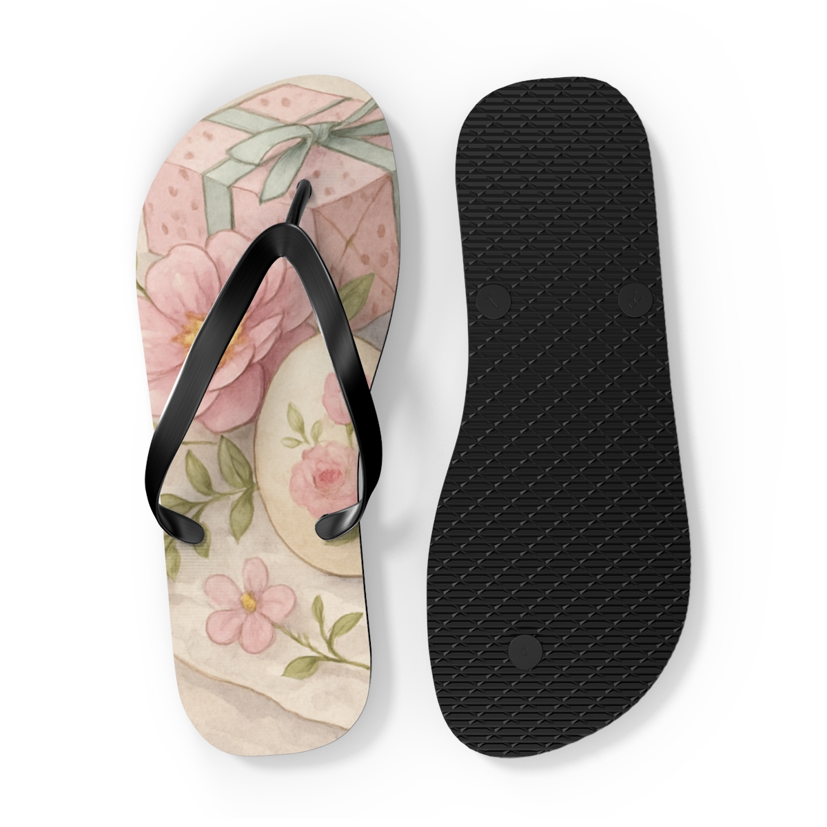 Spring Eggshell Bloom Tableau colorful rubber flip flops