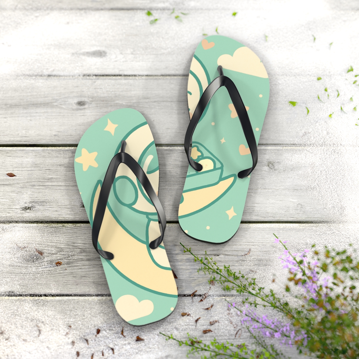 Moonlight Bento Astronaut Snacktime personalized beach flip flops