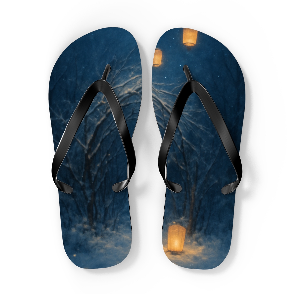 Midwinter Lantern Frost Waltz unique graphic flip flops