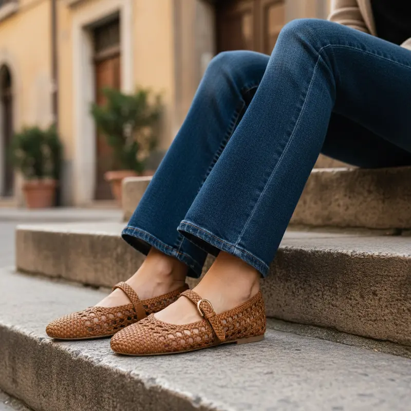  Womens Windsor Woven Mary Jane Flat Soft and Comfortable Weave Ballet Flat for Women