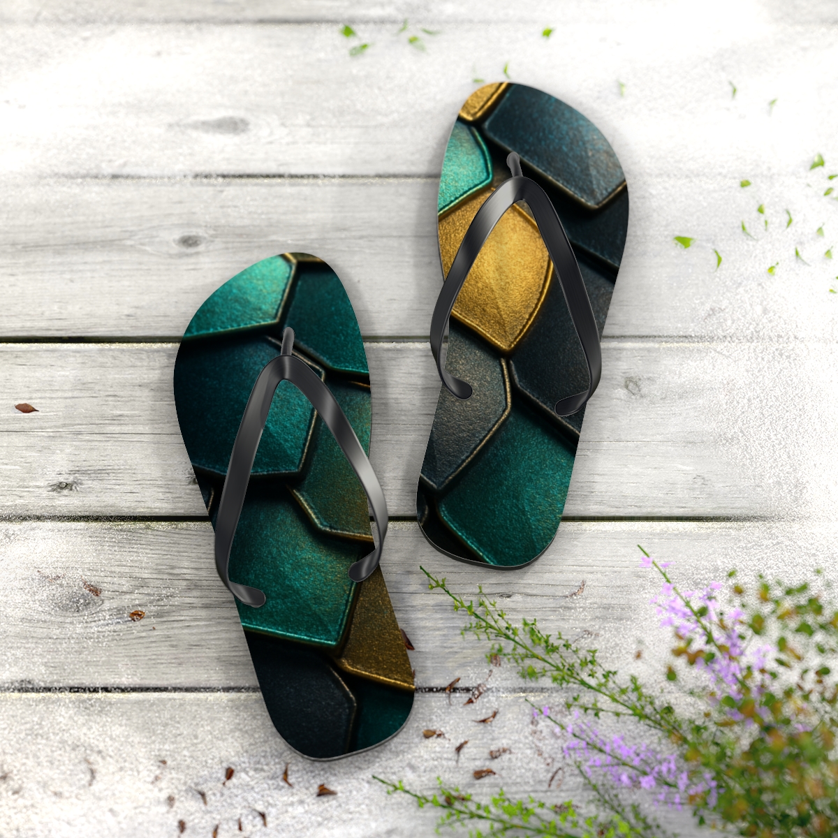 Iridescent Beetle Mosaic stylish summer flip flops
