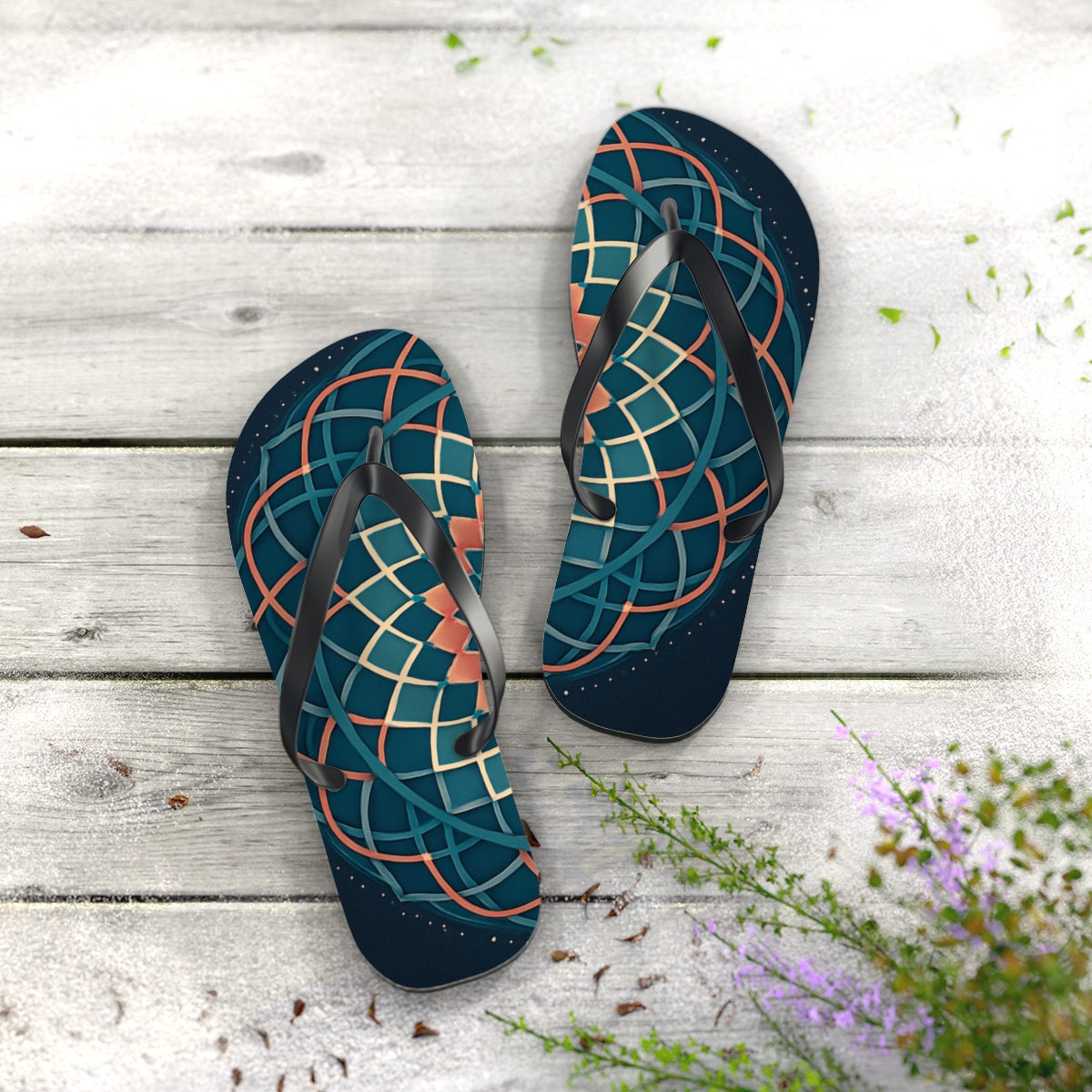 Nebula Lattice Rosette personalized beach flip flops