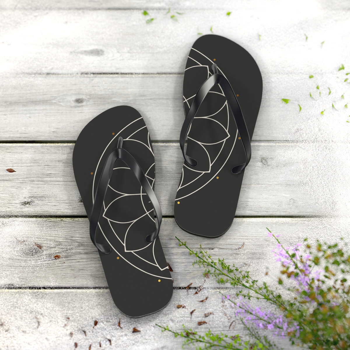 Minimal Orbit Petal Dial designer logo flip flops