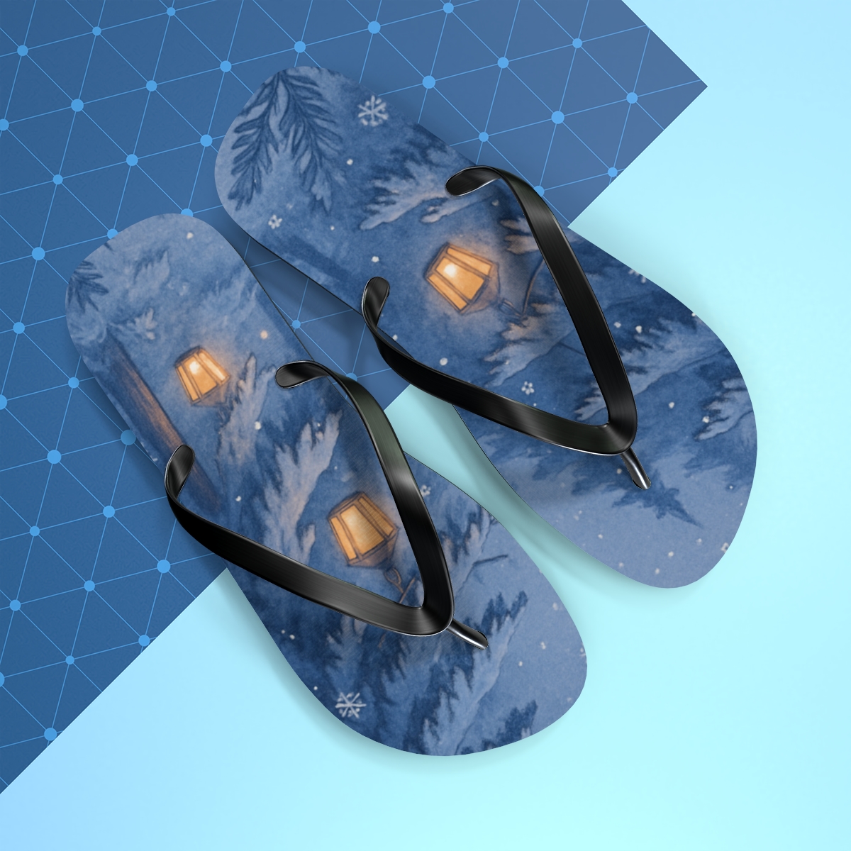Lantern Night Snowfall Waltz trendy printed flip flops