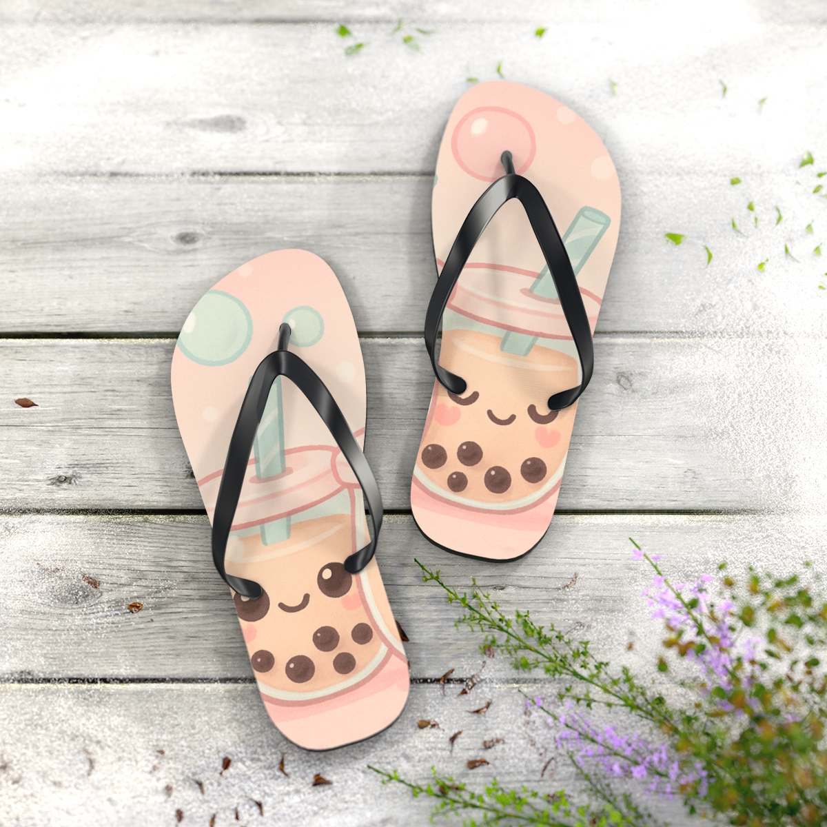 Bubble Tea Boba Buddies comfortable casual flip flops