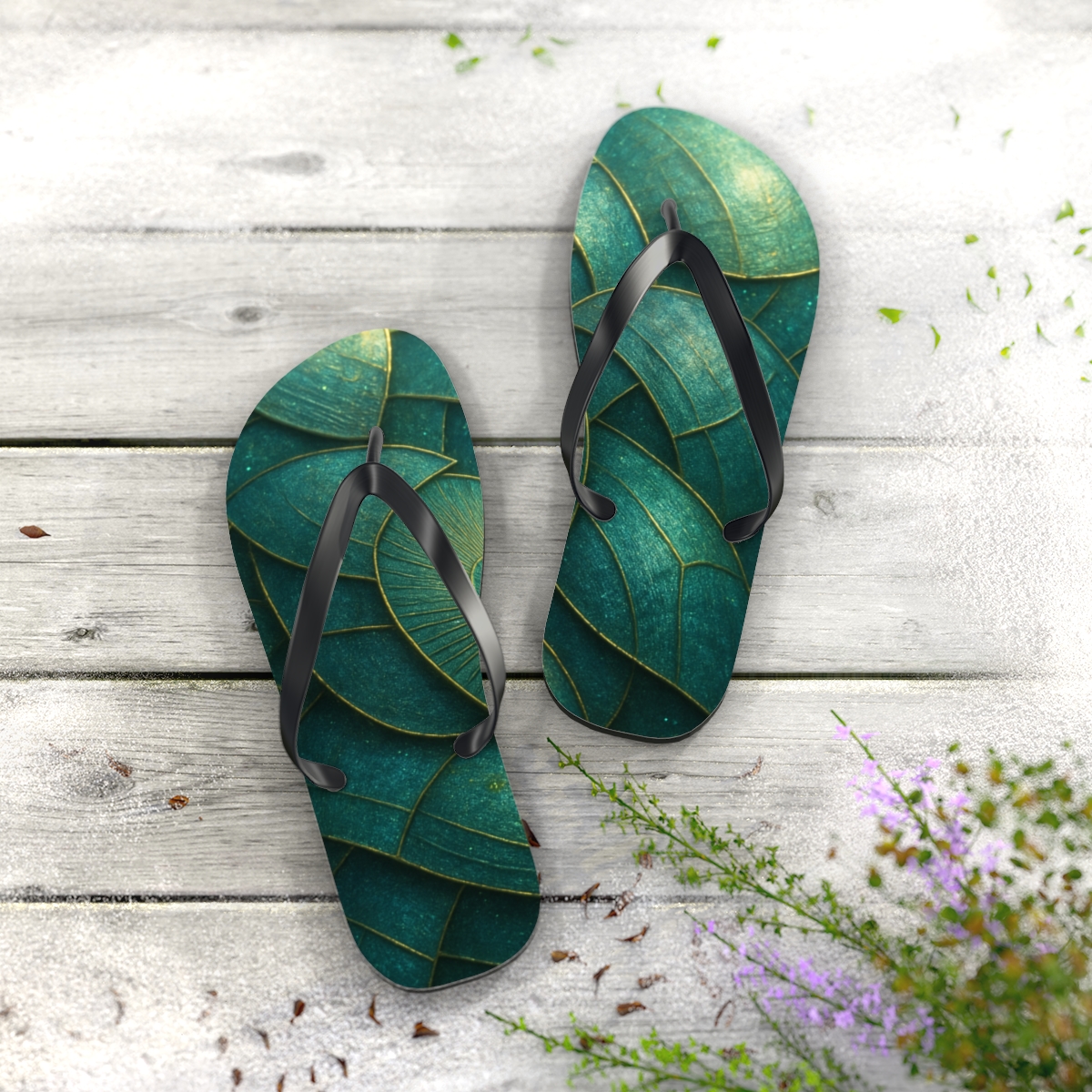 Iridescent Beetle Mosaic stylish summer flip flops
