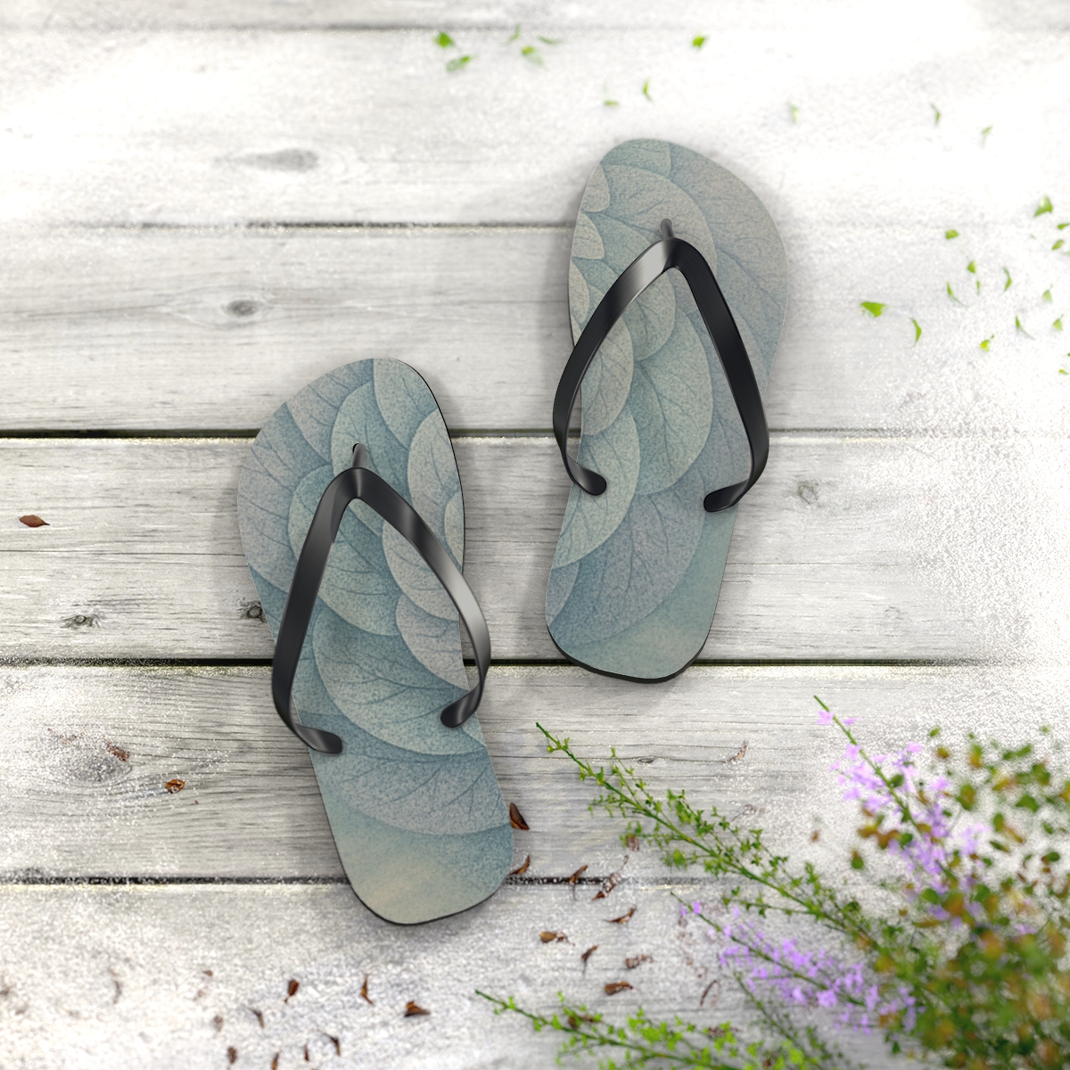Teal Blossom Swirl Flip Flops