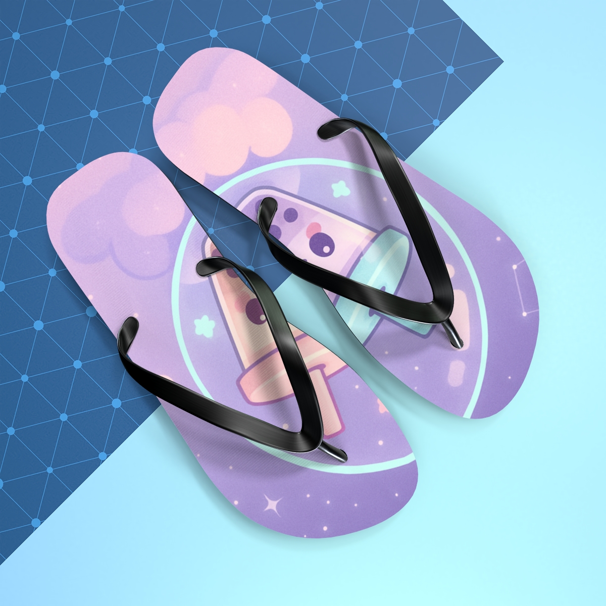 Nebula Bubble Tea Buddies trendy printed flip flops