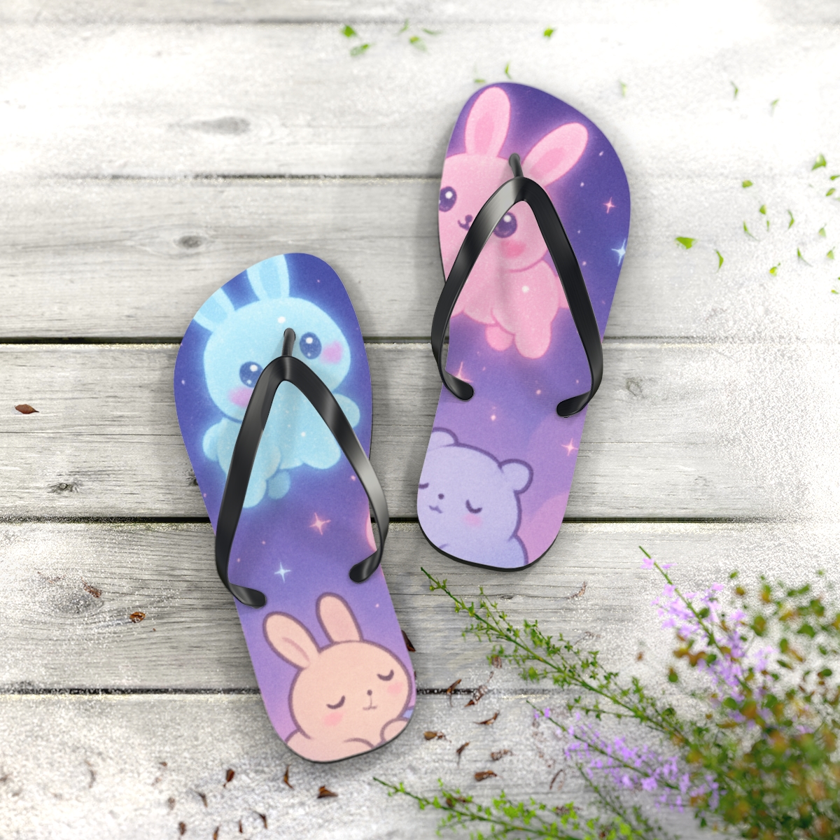 Starlight Bunny Constellation personalized beach flip flops
