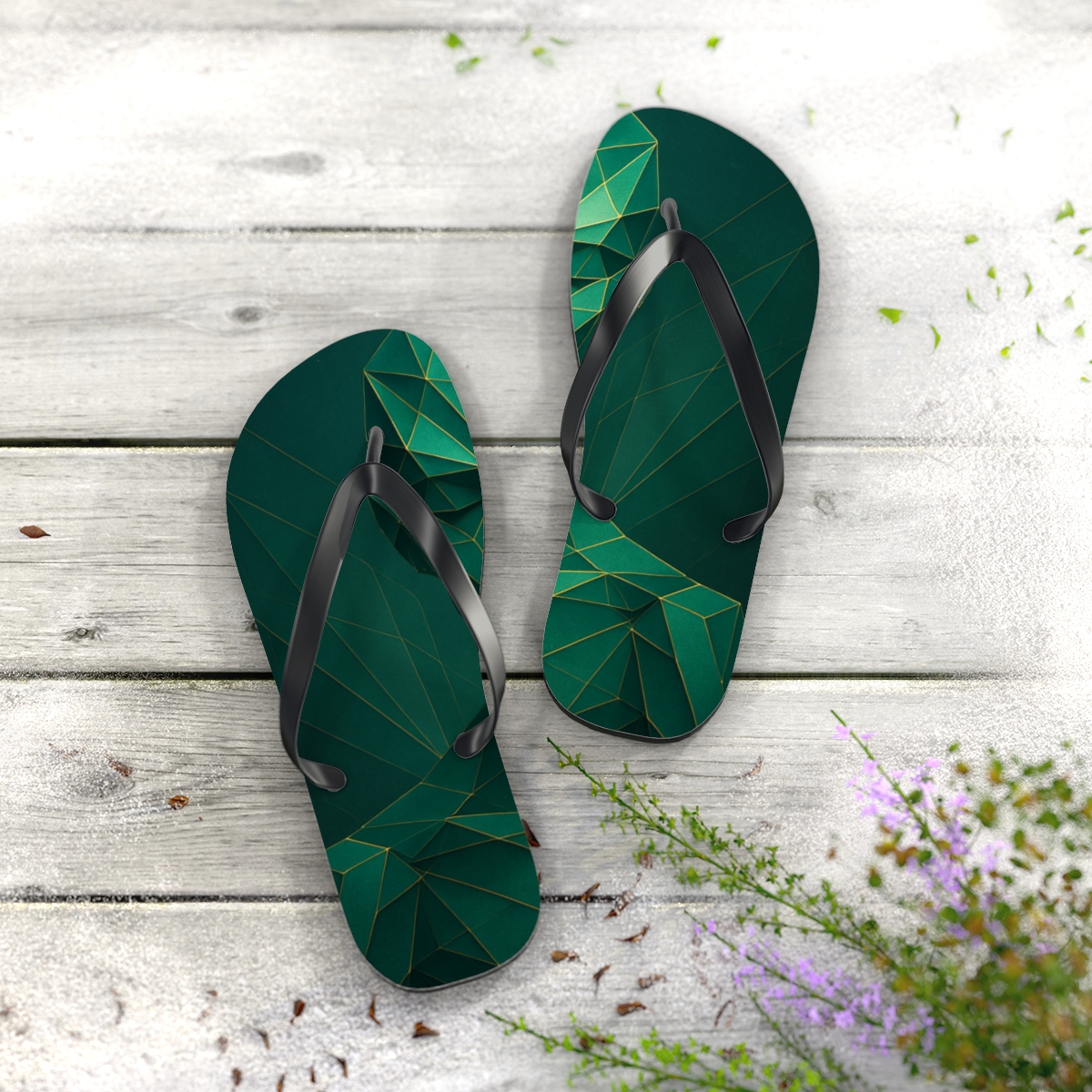 Praying Mantis Stillness Geometry trendy printed flip flops