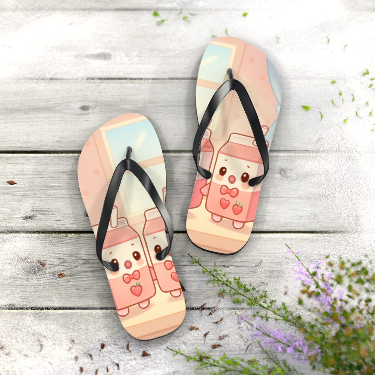 Strawberry Milk Carton Choir colorful rubber flip flops