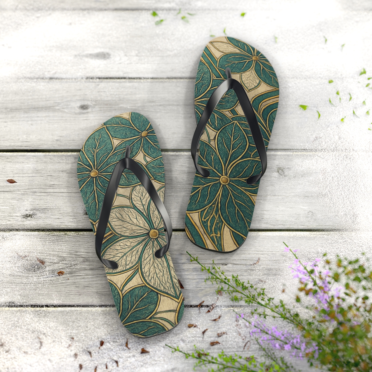 Petal Vein Mosaic designer logo flip flops