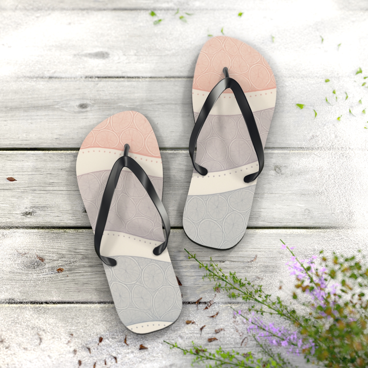 Camellia Vein Wave Lattice comfortable casual flip flops