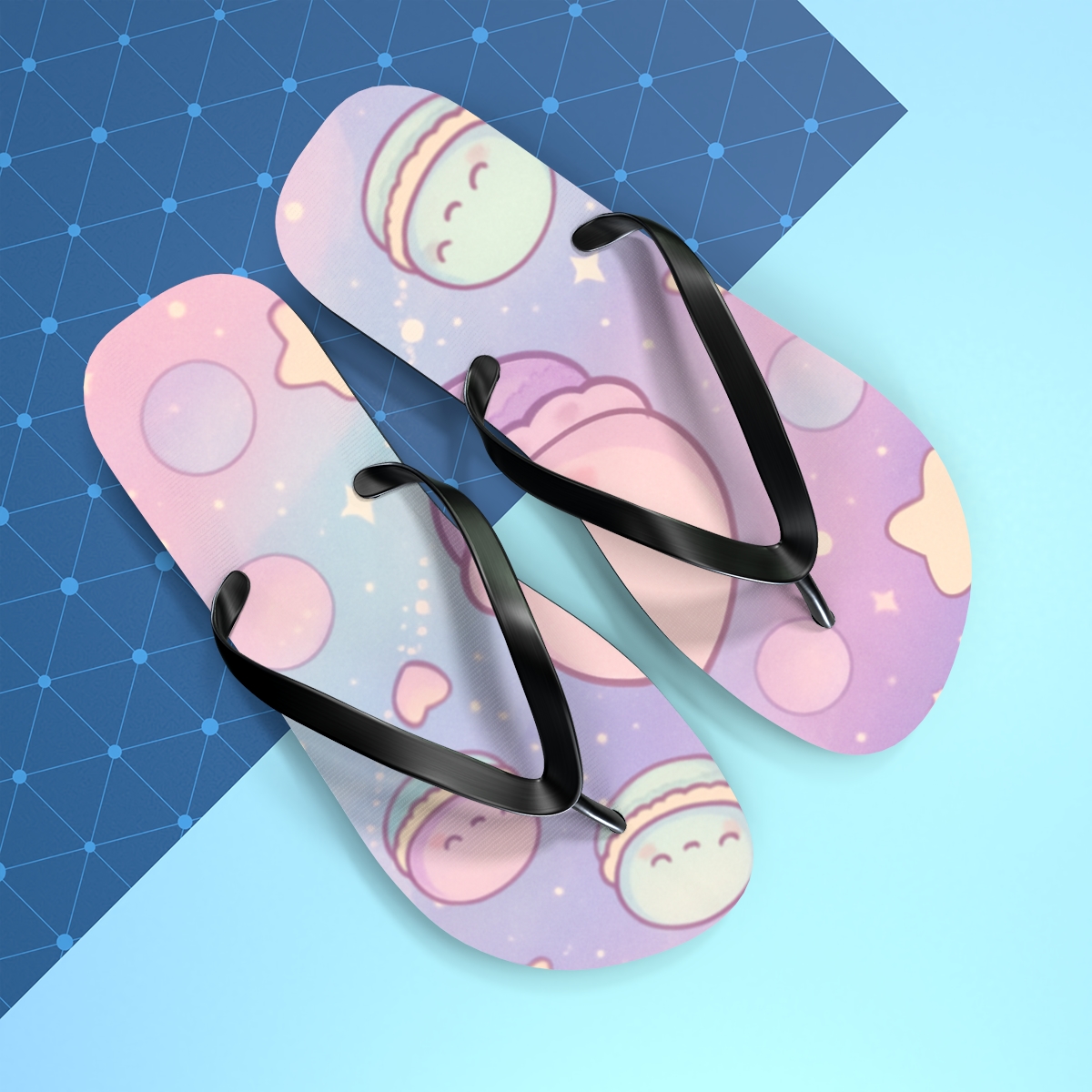 Cosmic Macaron Meteors custom flip flops
