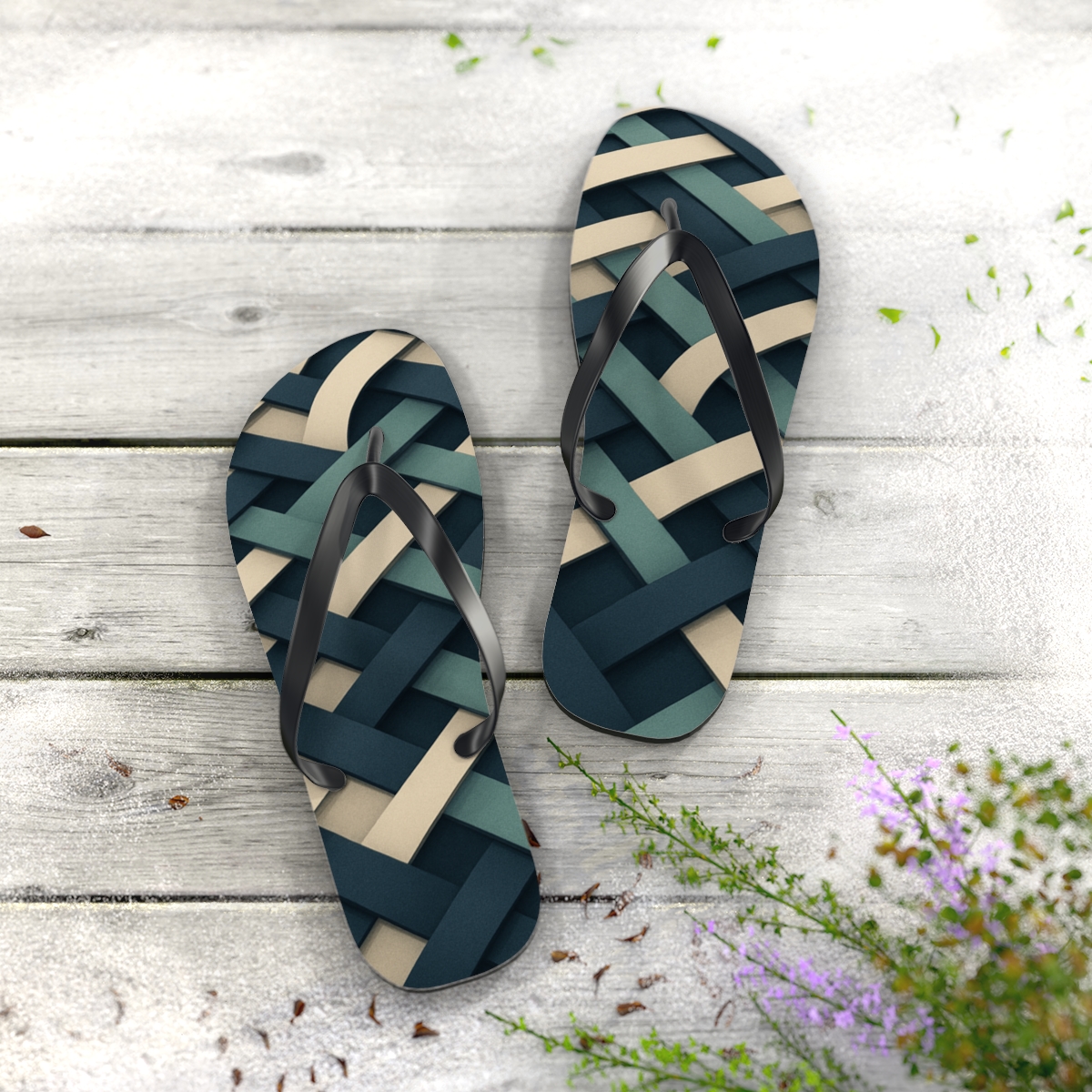 Interlaced Ribbon Mirage unique graphic flip flops