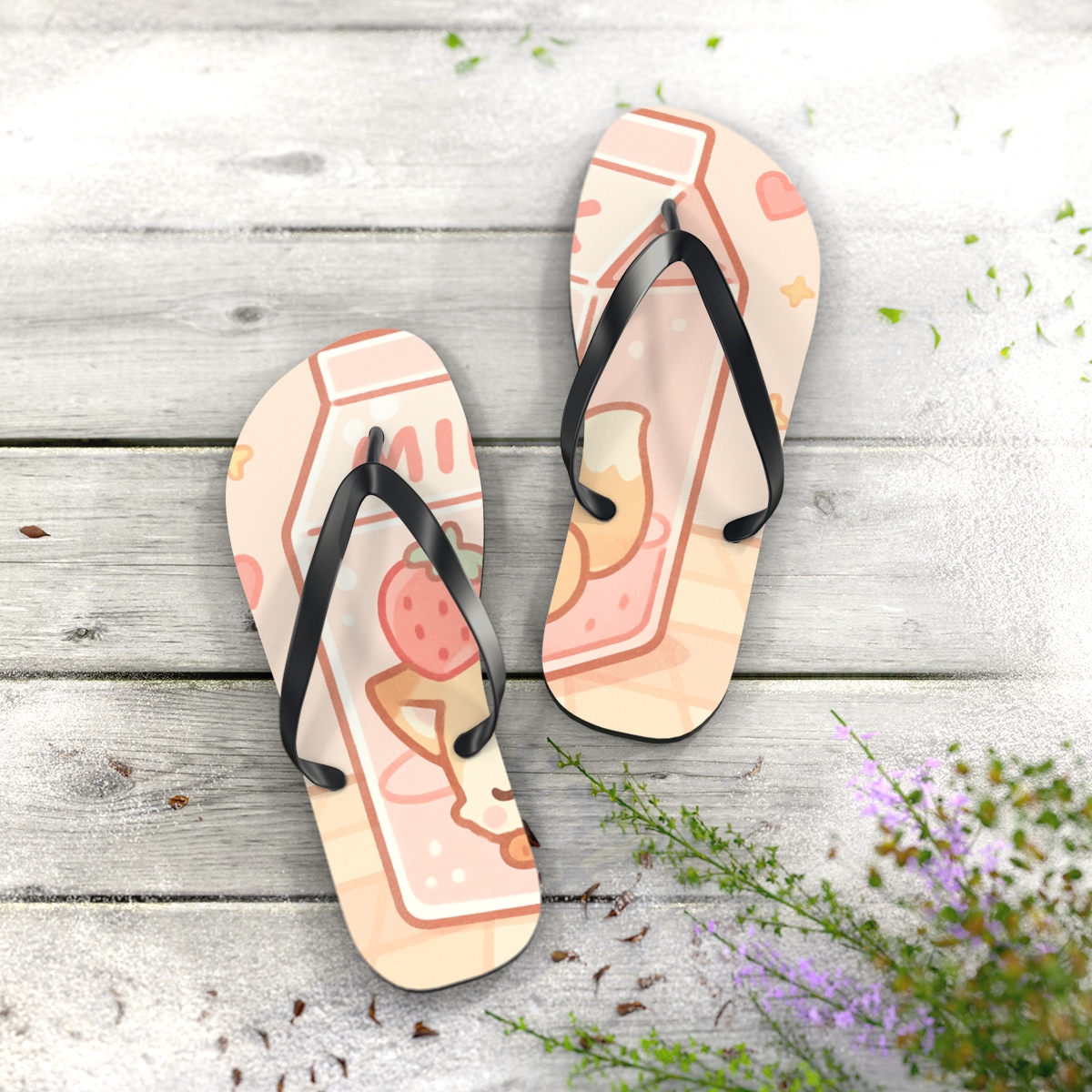 Sleepy Strawberry Milk Fox stylish summer flip flops