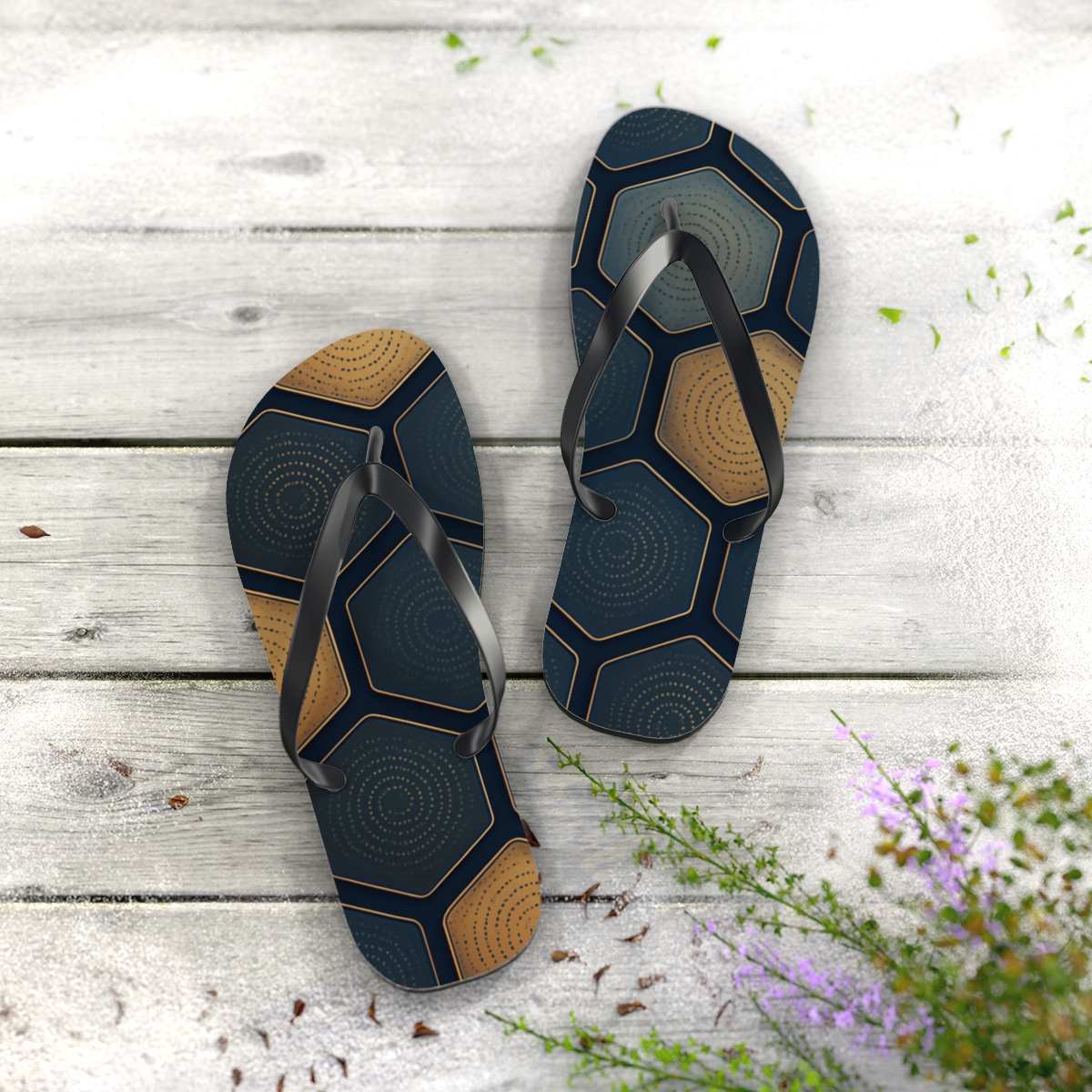 Hex Pulse Constellation Tiling designer logo flip flops