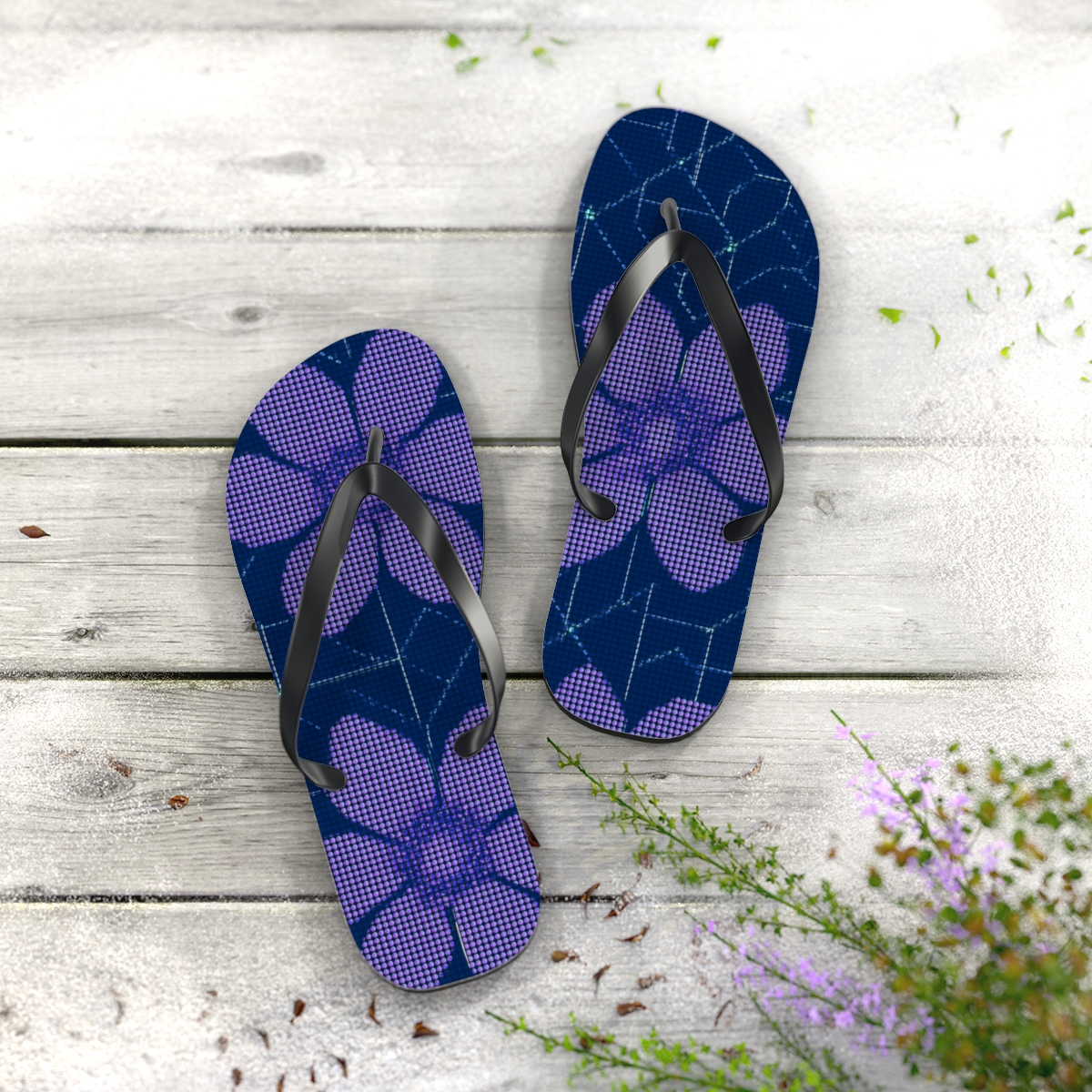 Orchid Pixel Vein Matrix colorful rubber flip flops