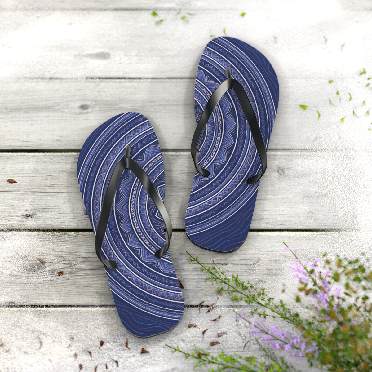 Quantum Rosette Cartography unique graphic flip flops