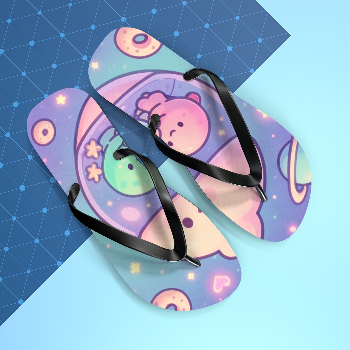 Cosmic Mochi Galaxy Cafe personalized beach flip flops