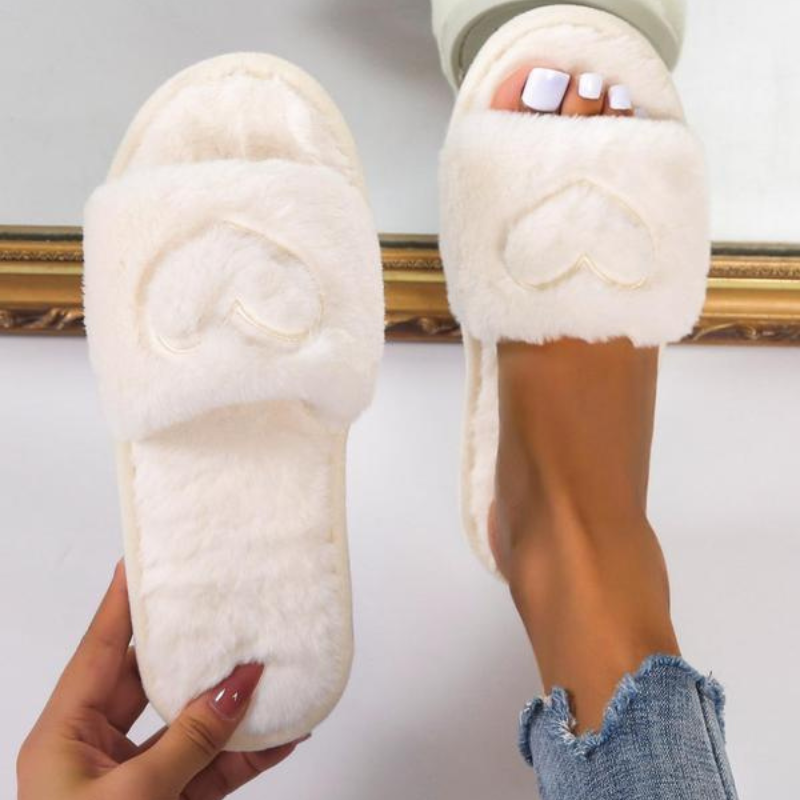 Womens Embroidered Fuzzy Flat Slipper Soft Plush Lining Bedroom Slippers