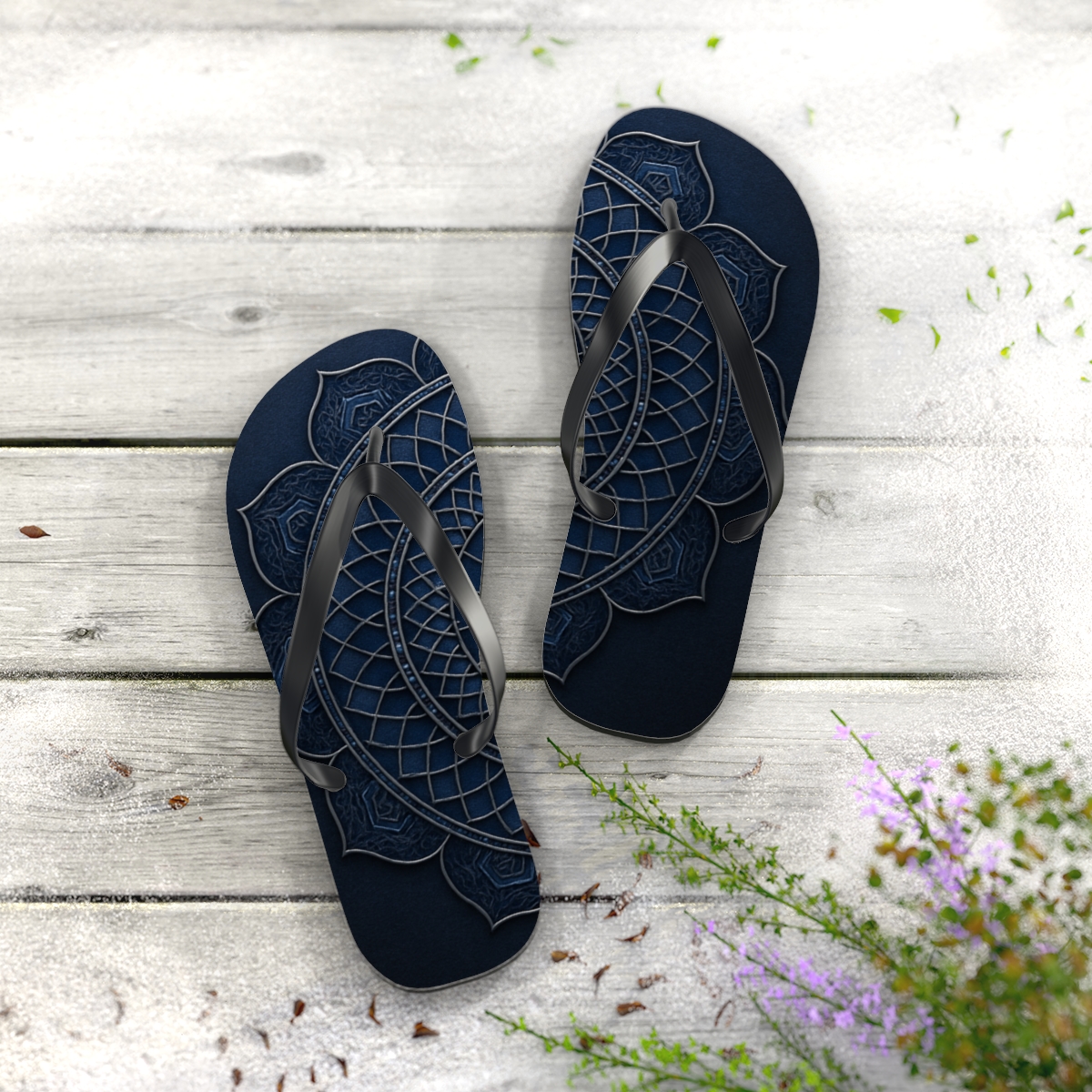 Velvet Indigo Lattice Halo colorful rubber flip flops
