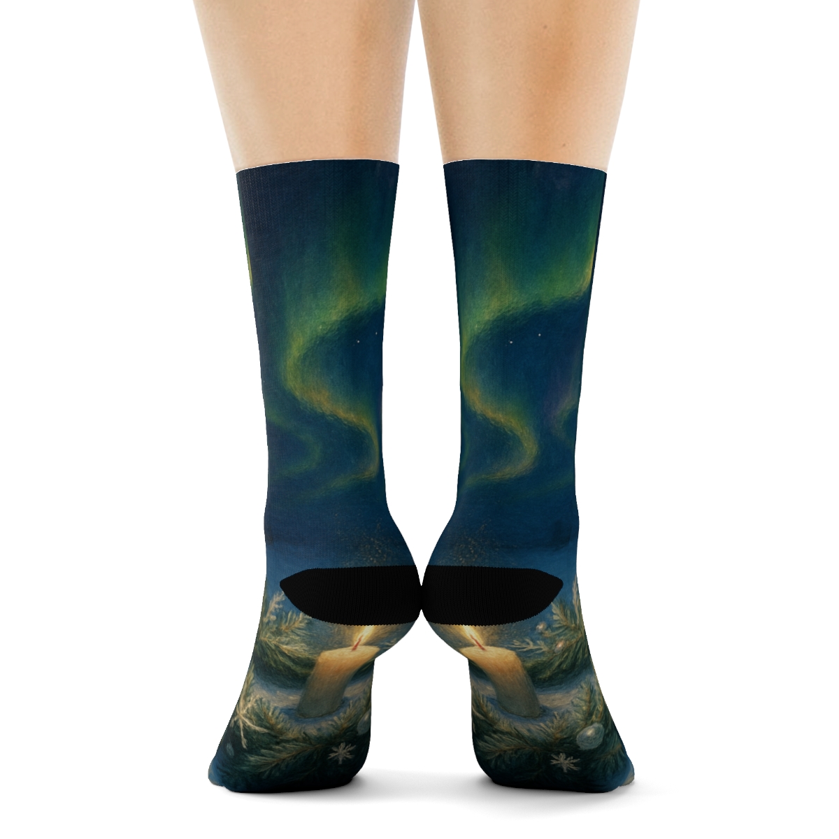 Winter Solstice Aurora Wreath designer logo socks