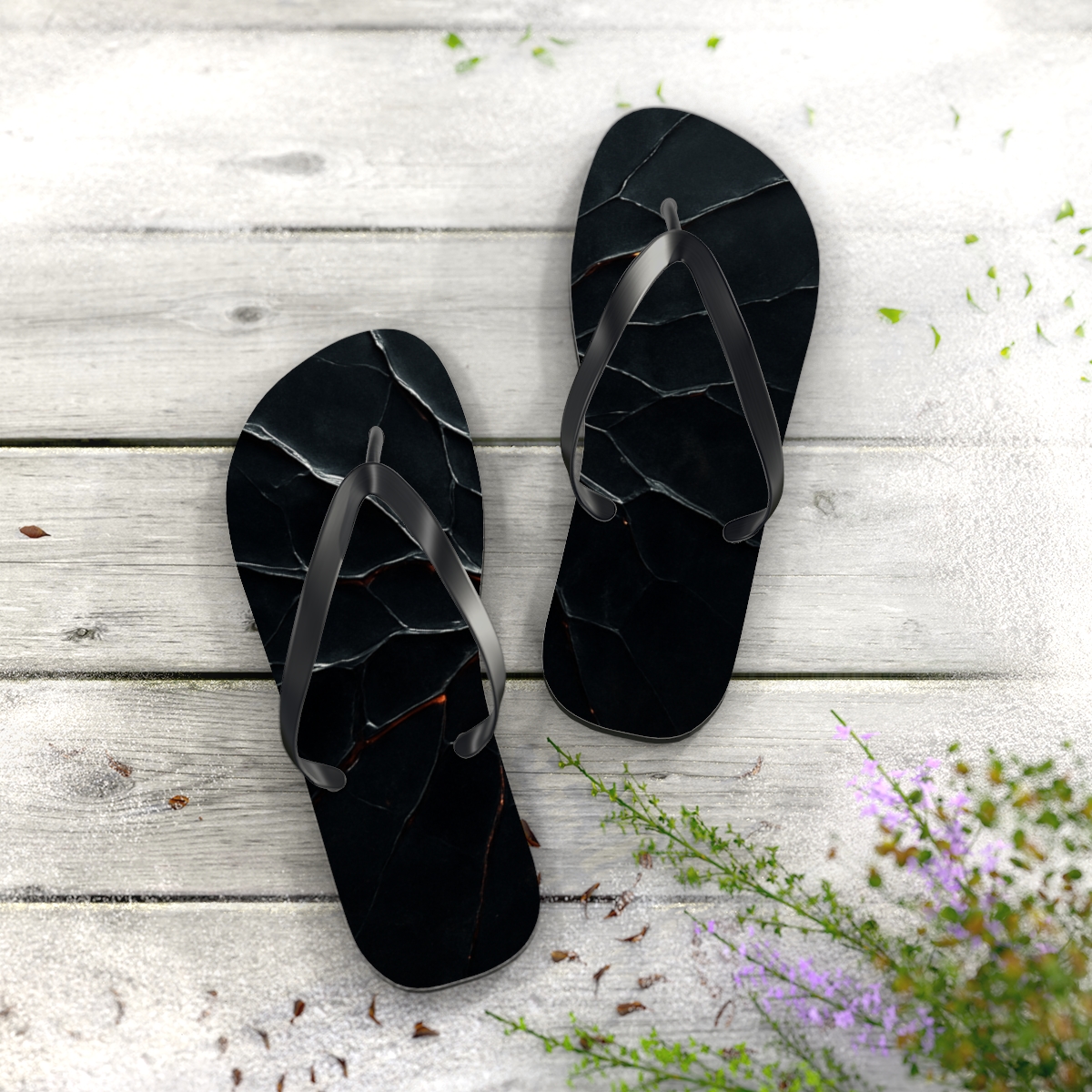 Obsidian Vein Bloom personalized beach flip flops
