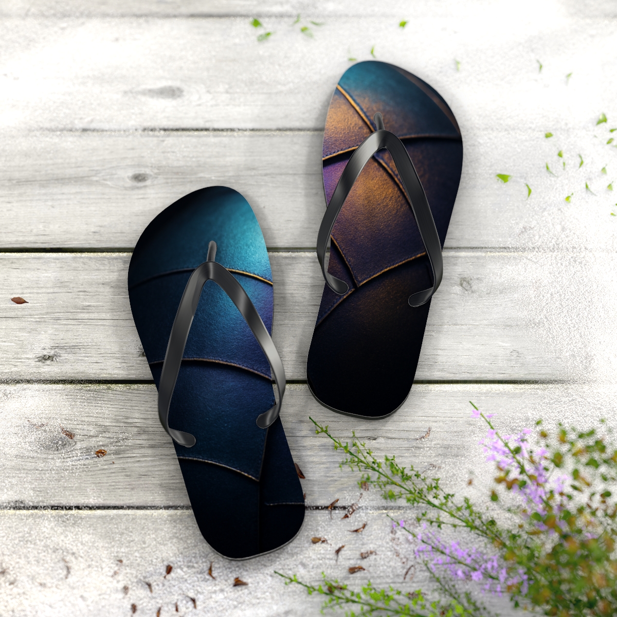 Prismatic Shell Echo Of The Beetle designer logo flip flops