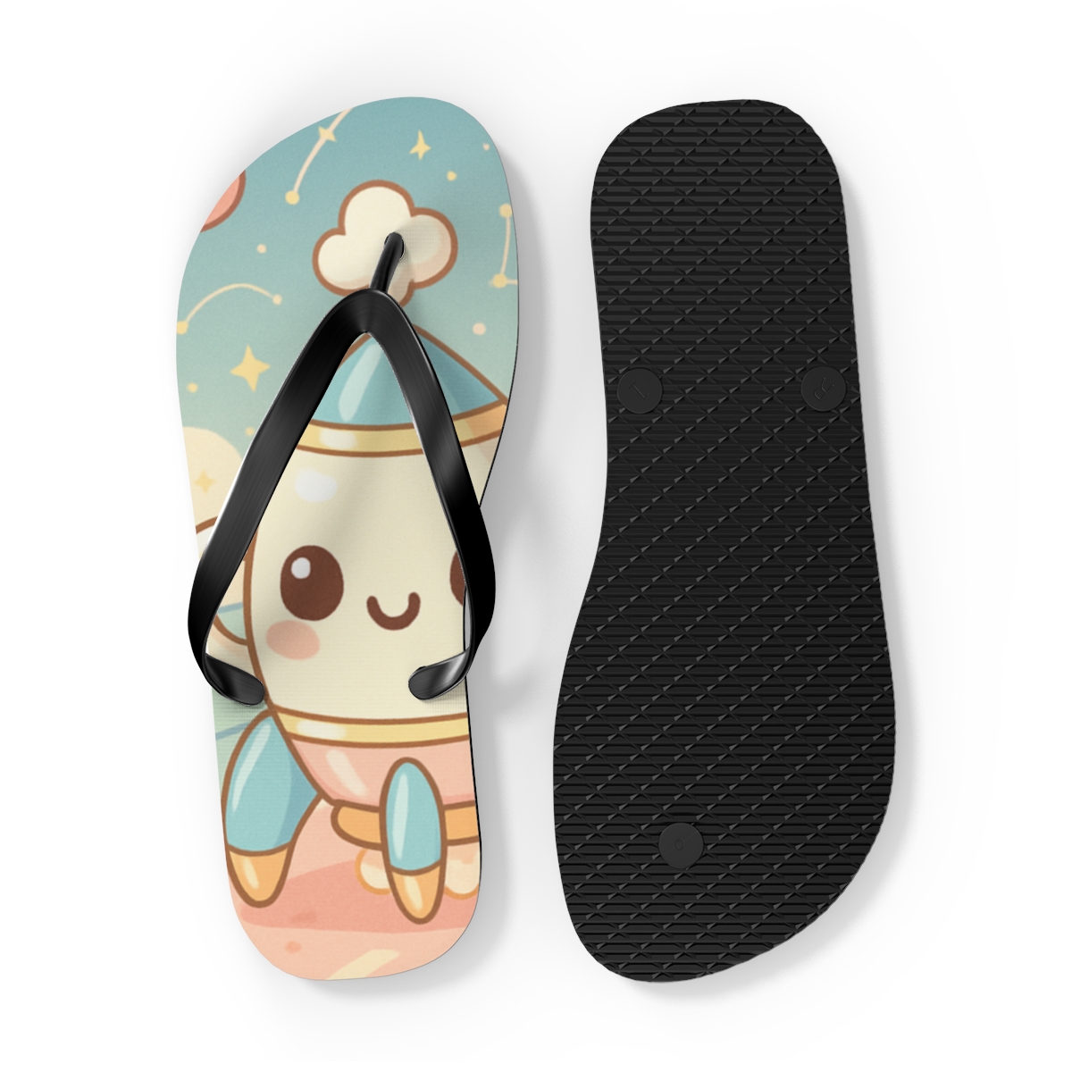 Starlight Teacup Rocket Parade colorful rubber flip flops