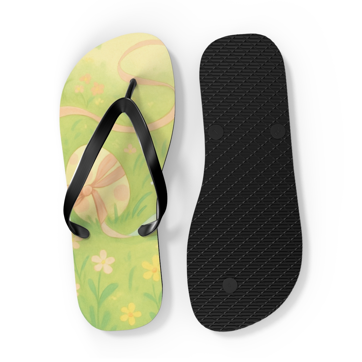 Spring Ribbon Egg Meadow designer logo flip flops