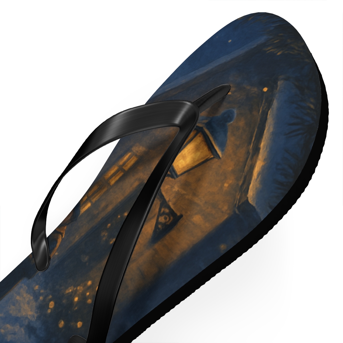 Lanternlit Midwinter Carol Scene unique graphic flip flops